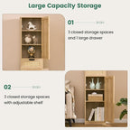 Iwell Tall Narrow Storage Cabinet with Doors, Rattan Cabinet with Adjustable Shelves, Freestanding Linen Storage for Living R