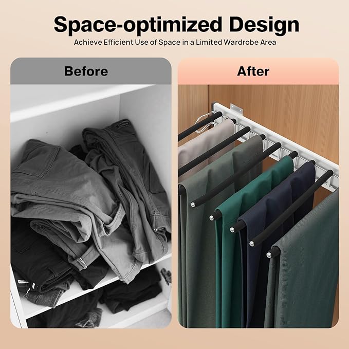 Pull Out Trousers Rack 9 Arms Closet Pants Hanger Bar Stainless Steel Rail Extendable Trousers Hanger for Clothes Towel Scarf
