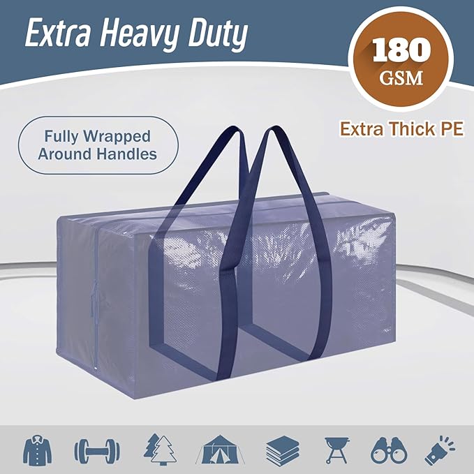 12 Pack Extra Heavy Duty Large Moving Bags with Strong Zipper & Comfortable Handles, Sturdy & Durable Clothes Storage Bags To