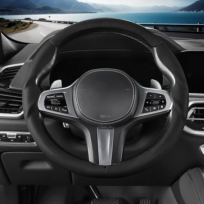 Steering Wheel Cover for BMW 3 4 Series(2021-2024) 5 Series(2020-2023) X5(2019-2020) X7(2020-2025) 328i 320i 330i 325i 528i 535i 530i M3 2 4 7 8 Series X3M X4 X6 XM M2 M4 M5 M8 Z4 i4, Black