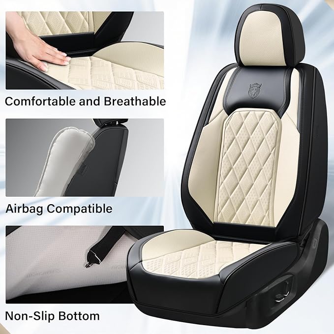 Coverado Car Seat Covers Front Seats, Waterproof Faux Leather Car Seat Covers 2 Pack, Universal Car Seat Protector Driver Sea
