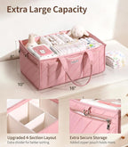 Extra Large Diaper Caddy Organizer – Big Nursery Storage Basket with Zipper Pocket, Shoulder Strap & Stroller Hooks, Water-Re
