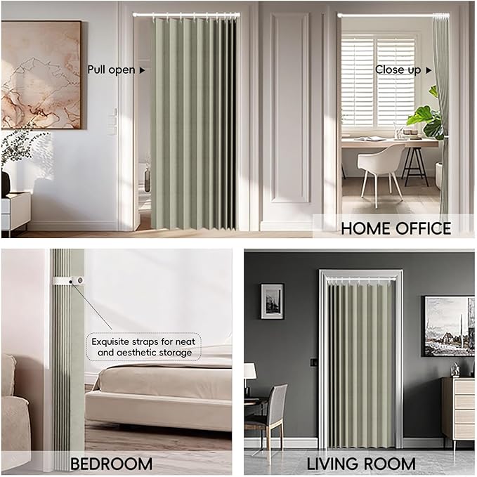 JILRON 100% Blackout Fabric Folding Door Curtain with Magnetic Closure - Accordion Style for Sliding Doors, Closets,Wardrobe 
