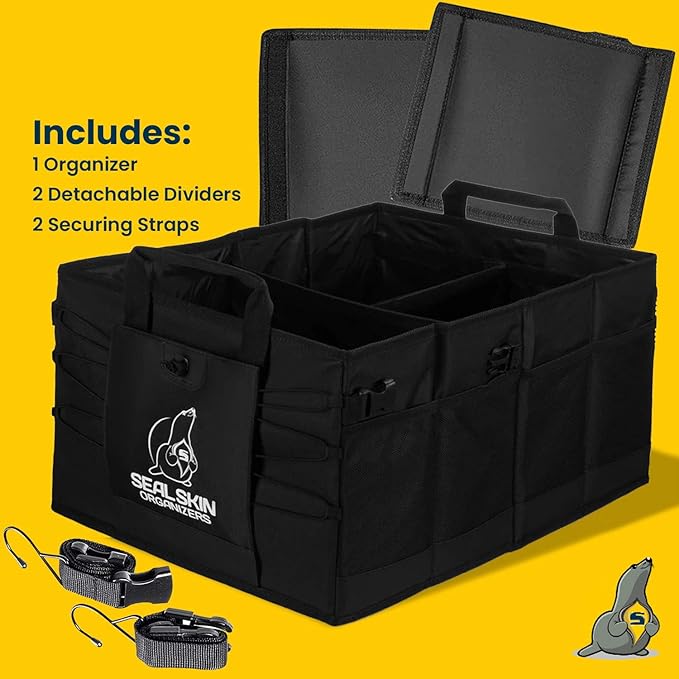 Seal Skin Covers Trunk Organizer for SUV, Car & Truck - Premium Heavy Duty and Collapsible with 3 Adjustable Sizes - Lightweigh