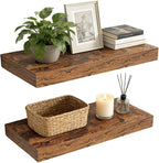 15.7 inch Rustic Brown Floating Shelves Set of 2, Solid Wood Wall Mounted Shelves, Heavy Duty Display Storage Shelves for Bed