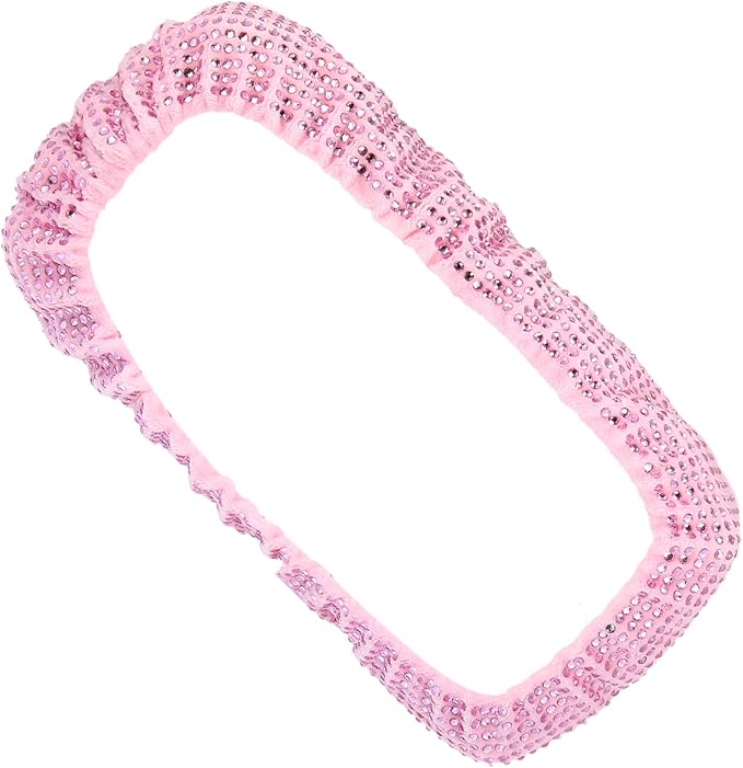 X AUTOHAUX Mirror Accessories Charm Shining Car Rear View Mirror Decorative Cover Faux Crystal Rhinestone Car Interior Trim for Women Pink