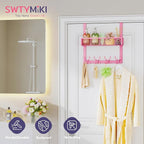 SWTYMIKI Over The Door Hook with 16 Hooks & Mesh Baskets - Heavy Duty Over The Door Organizer Hanger for Towels, Coats, Cloth