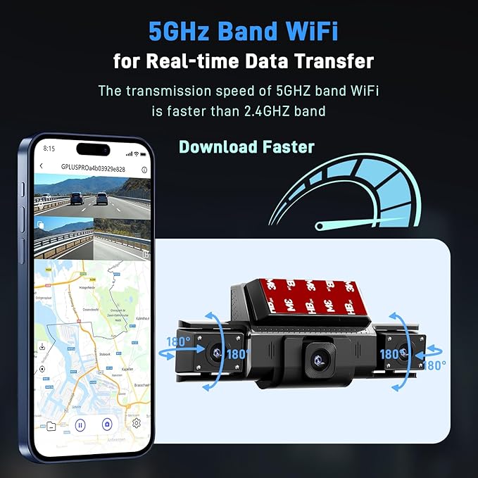 4 Channel Dash Cam 360 View Front Rear Left Right Car Camera,GPS and 5GHz Band WiFi,APP Control,G-Sensor,24H Parking Mode,8PC