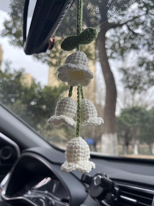 Handmade Crochet Sun Moon Car Steering Wheel Covers Universal 14-15 inch,Cute Steering Wheel Cover,Car Accessories (Wheel Cover+2belt Cover+2Coaster+Hanging)