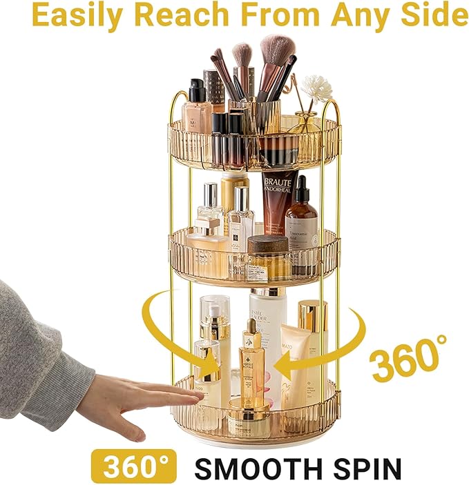 Asayuee 360 Rotating Makeup Organizer,3 Tier Large Capacity Make Up Organizers and Storage,Skincare Perfume Vanity Organizers