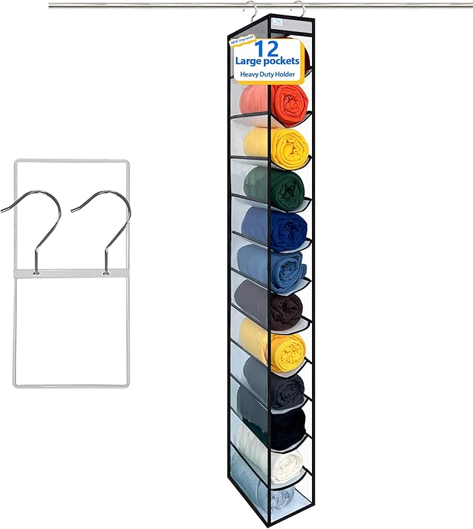 Closet Organization,12 Section, Hanging Closet Organizer, Space Saving, College Dorm Essentials for Girls,Heavy dutys Hooks U