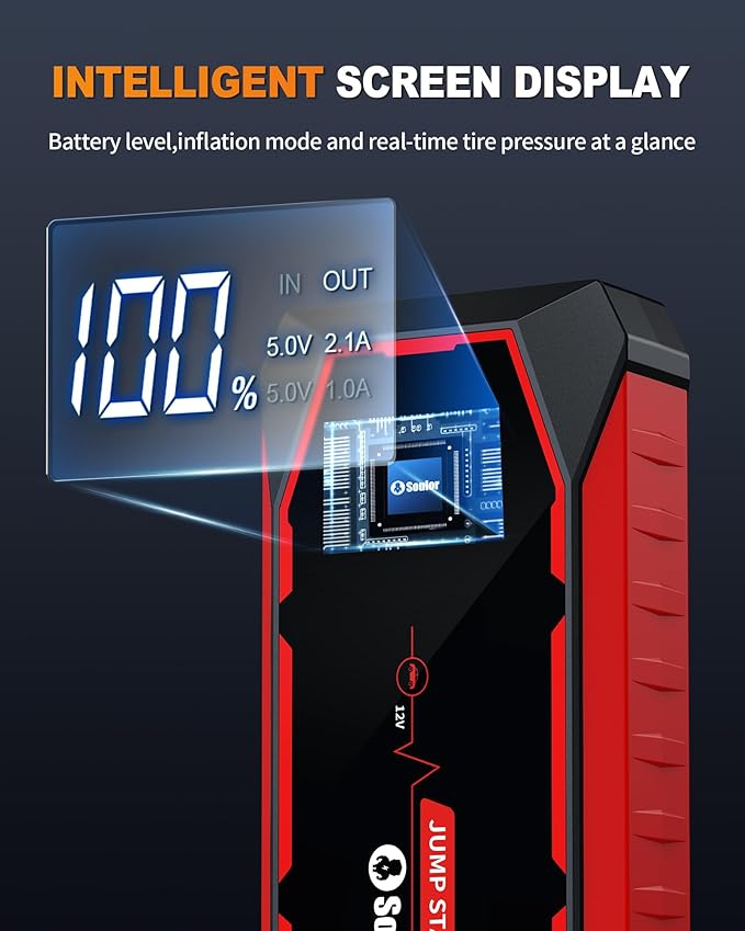 Jump Starter, 5000A Battery Jumper Starter Portable, Car Battery Jump Starter, Power Booster Pack 12V Lithium Jump Box with Jumper Cable and LED Lights (All Gas / 12L Diesel Engines)