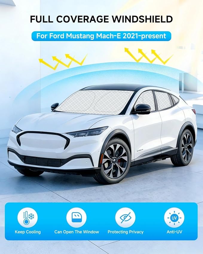 8pcs Windshield Sun Shades for Ford MustangMachE 2021-now，Accessories, Reflective Thicken Full Car Window Covers Sunshade for Windshield Side Rear, UV Block and Blackout Privacy for Camping