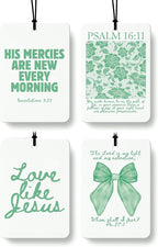 Green Christian Car Air Freshener 4 Pcs, Girly Pink Bow Floral Religious Hanging Air Freshener for Cars Closet Drawer Books, 