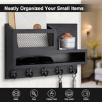 Key and Mail Holder Wall Mount, Key Hanger with Long Storage Box and 5 Hooks for Coat, Dog Leash, Home Decor Rack, House Acce
