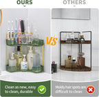 shuang qing Upgraded 2-Tier Corner Bathroom Countertop Organizer – Spacious Storage for Makeup, Skincare & Perfumes, Built-in