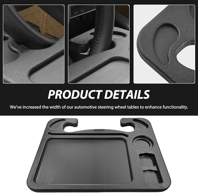 4 in 1 Car Steering Wheel Tray, Multipurpose Steering Wheel Desk with Cup & Dual Sauce Dip Holder, Spacious Car Food Tray with Tablet Slot for Eating Drinking Working