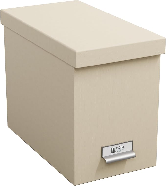 Bigso John Fiberboard Label Frame Desktop File Storage Box - Document Organizer for Important Paperwork - Durable Hanging Fil
