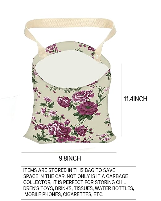 Car Trash Can, Durable Hanging Car Trash Garbage Bag, Cute Automotive Garbage Cans Organizer, Vintage Rose Floral