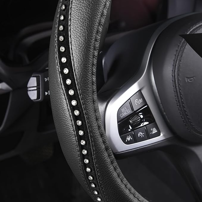 AUTOYOUTH Bling Steering Wheel Cover - Crystal Studded Rhinestone Non-Slip Breathable Design for Women/Girls, Universal Fit 1