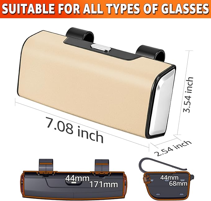 Car Sunglasses Holder for Sun Visor, Button Leather Eyeglass Hanger and Interior Storage Box