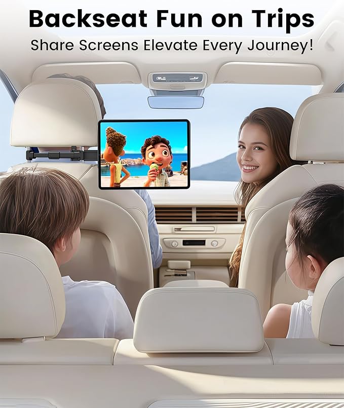 KU XIU Car Headrest Magnetic Tablet Holder for iPad Pro/Air 11" M2/M3, Backseat Tablet Car Mount Adjustable Arm, Road Trip Essentials for Kids, for iPad Pro 11 1st/2nd/3rd/4th, iPad Air 10.9" 4/5th