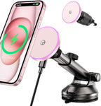 for MagSafe Car Mount Charger Dash/Windshield/Vent Wireless Car Charger with [LED Light], Magnetic Phone Holder for Car for iPhone 17 16 15 14 13 12 Series, Fit MagSafe Accessories (Pink)