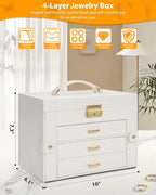 AKOZLIN Large 4-Tier Jewelry Box Leather Jewelry Storage Organizer with 3 Drawers Lockable for Women Girls Ring Necklace Earr