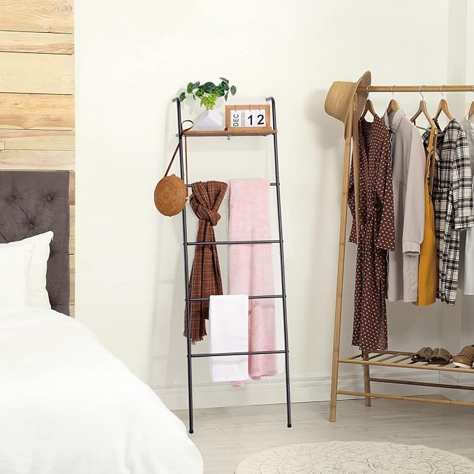Blanket Ladder 5 Layer Wall-Leaning Blanket Rack with Shelf Decorative Blanket Ladder Shelf Metal Leaning Towel Ladder Rack f