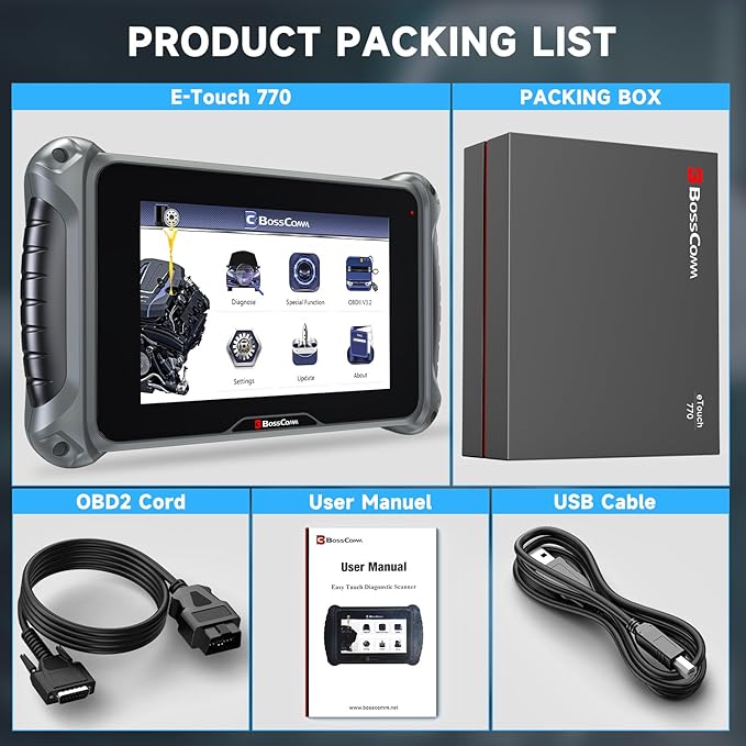 2026 BOSSCOMM eTouch770 OBD2 Scanner Upgraded from IF745 Code Reader, All-System OBD2 Scan Tool with 6 Resets, ABS Bleeding,