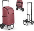 KEDSUM 2 in 1 Shopping Carts for Groceries, 330 lbs Grocery Cart on Wheels, Foldable Utility Carts with Wheels, Load-Bearing Hand Truck with Waterproof Bag for Shopping, Camping, Laundry, Garden, Red