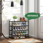 kiplant Shoe Rack for Entryway, Black Bamboo Shoe Rack 4-Tier, Stackable Shoe Organizer for Hallway Closet, Free Standing Sho