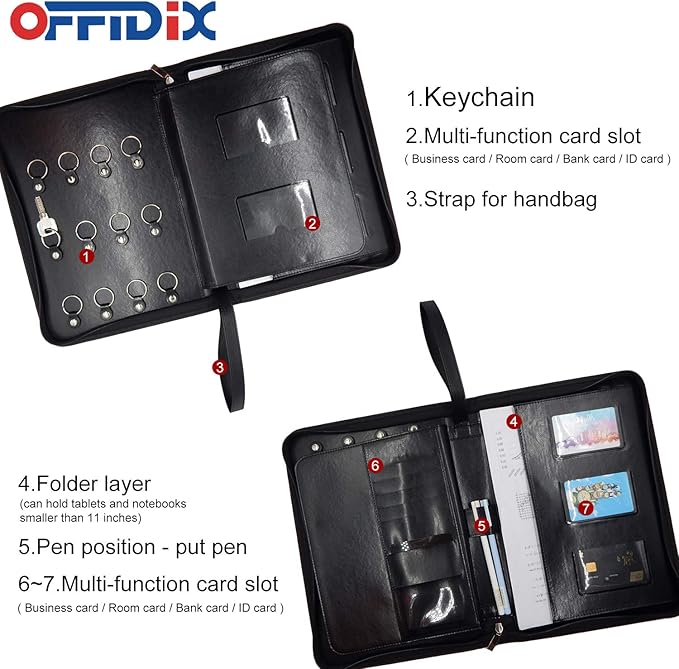 Leather Zippered Key Case,Key Organizer 12-Key Hooks Portable Key Cabinet Document Organizer Business Card Holder Tablet Slee