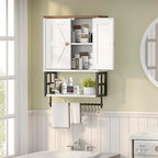 Farmhouse Medicine Cabinet - 3-Tier Wall Mounted Storage Organizer with Adjustable Shelves, Towel Bar, 5 Hooksfor Small Bathr