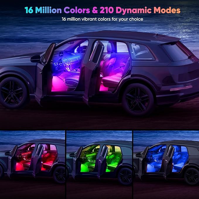 5 in 1 Acrylic LED Lights for Car, RGB Ambient Lighting Car LED Lights Interior with 16 Million Colors, Music Sync,App & USB & Remote Control Interior Car Lights for Dashboard Decorations.