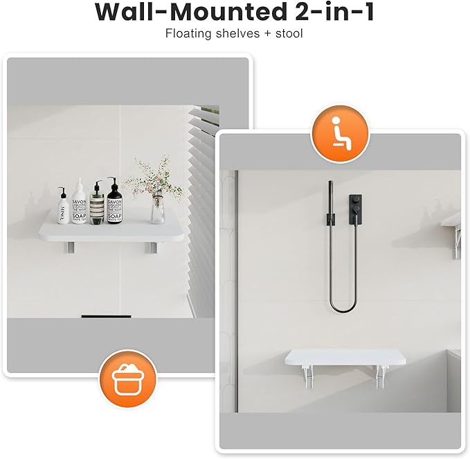 Foldable Floating Wall Shelves 16 inch, Bathroom Shelves Wall Mounted,12" Deep Wood Floating Kitchen shelves,Easy to Install 