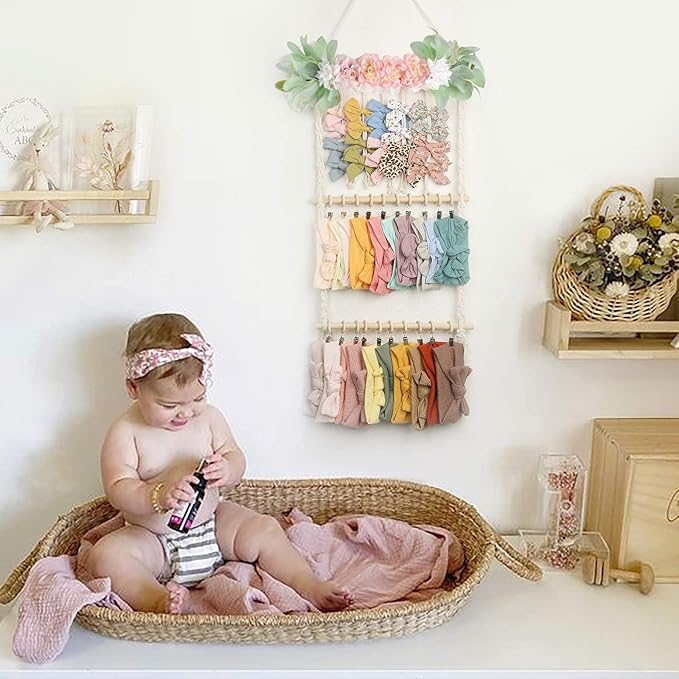 POVETIRE Headband Holder - Hair Bows Organizer & Display Storage Wall Hanging Decor for Baby Nursery & Toddler Girls Room