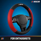 NASCAR Steering Wheel Cover, Two-Tone Red Leather Patchwork, Universal Fit 14.5"-15.5" Steering Covers for Cars, Anti-Slip, S