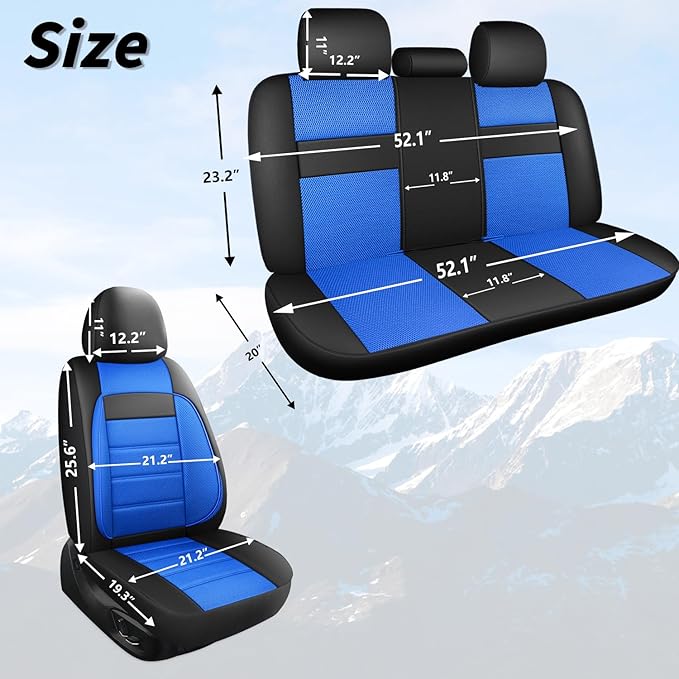 3D Foam Leather Car Seat Covers Two Front Seats only, Air Cool Mesh Thick Seat Covers, All Weather Car Seat Cover Comfort & P