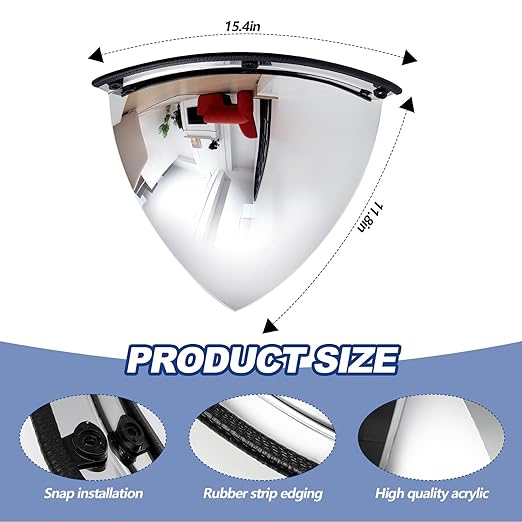 Suzile 2 Pieces 18 Inch Convex Mirror Corner Quarter Dome Mirror Blindspot for Wall Security Safety Acrylic High Viewing Angle