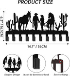 Western Key Holder with 10 Hooks, Cowboy Couple Wall Decor with Two Horses, Rustic Cowboy Hat Rack for Wall, Western Style Co