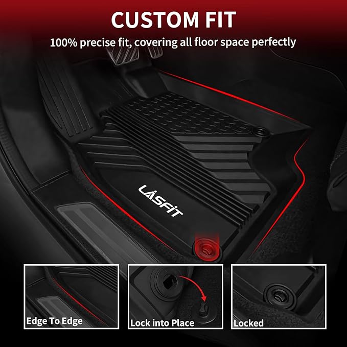 LASFIT Floor Mats for Acura RDX (2019-2026) All Weather Floor Liner TPE Custom Fit 1st & 2nd Row Rubber Car Mats for Acura RDX Automotive Accessories, Black, Tasteless, Durable and Easy to Clean