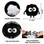 Car Headrest Pillow & Steering Wheel Cover Set with Cute Big-Eyed Furball Travel Neck Support Pillow Fur Car Interior Accessory (Black 5Pcs Set)