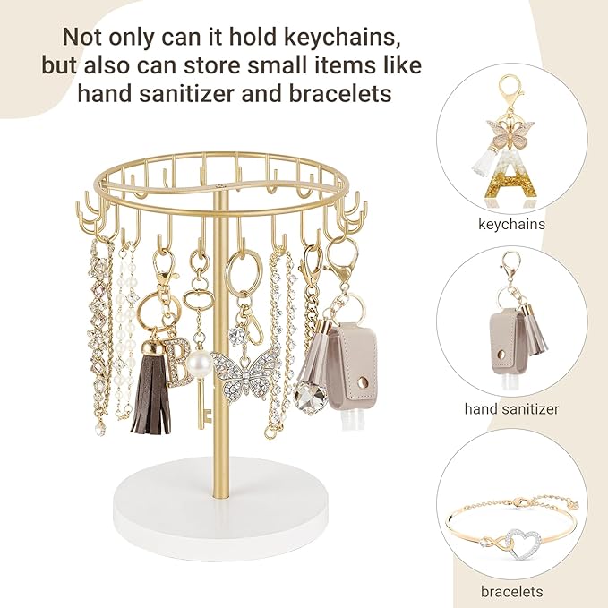 Dahey Keychain Display Stand for Vendor, Metal Bracelet Holder Organizer Hand Sanitizer Keychain Display with 22 Hooks Storag