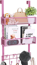 Consumest Over The Door Hooks Organizer - Extra Long Door Hanger with 9 Coat Hooks & 2 Mesh Basket, Back Storage Organizer Ha
