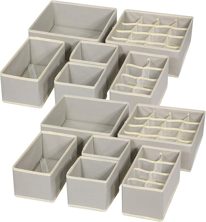 TENABORT 12 Pack Foldable Drawer Organizer Dividers Cloth Storage Box Closet Dresser Organizer Cube Fabric Containers Basket 