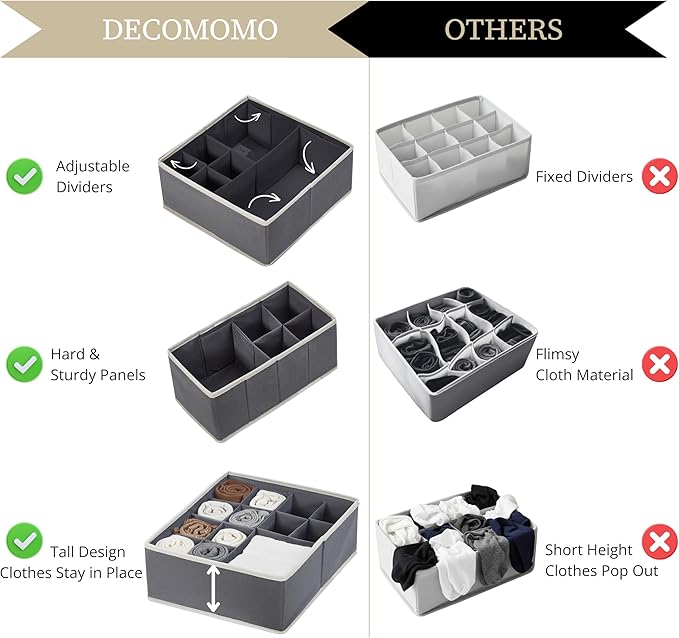 DECOMOMO Drawer Organizer for Baby – Clothes Organizer & Storage Dividers for Nursery, Storage Bins for Underwear, Bra, Socks