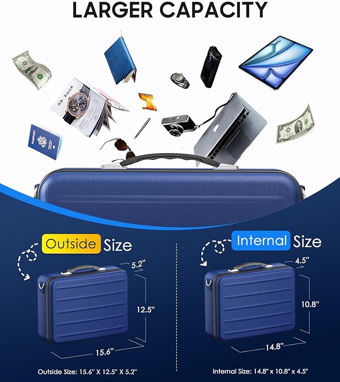 Fireproof Document Box with Lock, Hard-Shell Fireproof Safe for Home Documents, Portable Travel Fire Proof File Box for Passp