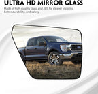 Passenger Heated Mirror Glass Replacement for Ford F150 2021 2022 2023 2024, Right Side Rearview Mirror with Blind Spot Light and Backing Plate Fits F150 2021 2022 2023 2024