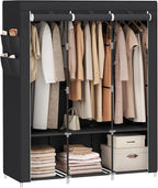 SONGMICS Portable Closet, Wardrobe Closet Organizer with Cover, 3 Hanging Rods and Shelves, 4 Side Pockets, 51.2 x 17.7 x 65.